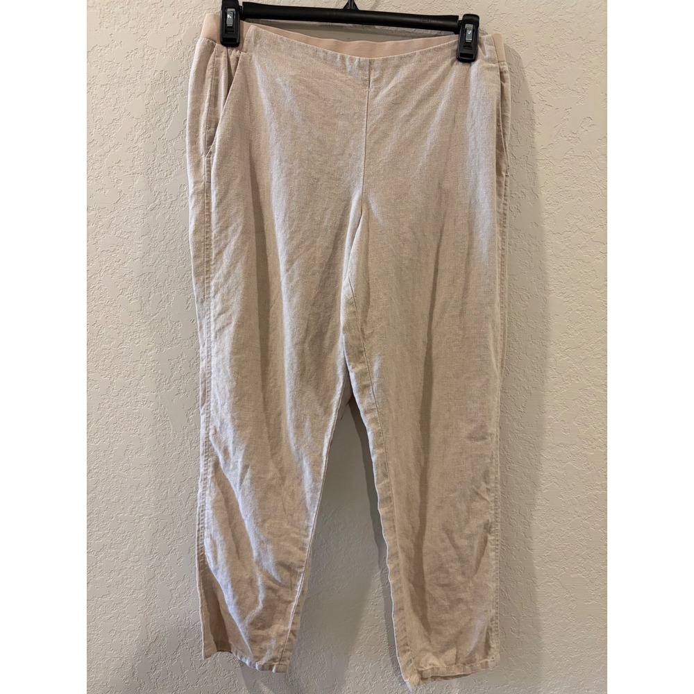 J. Jill Love Linen Oatmeal Beige Tapered Pants Medium 100% Linen Elastic Waist